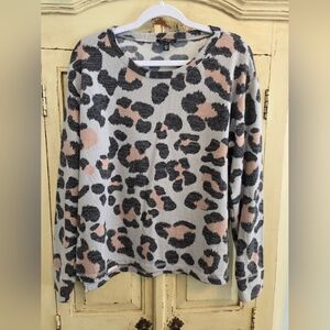 Jessica Simpson Gray and Pink Leopard Print Sweatshirt